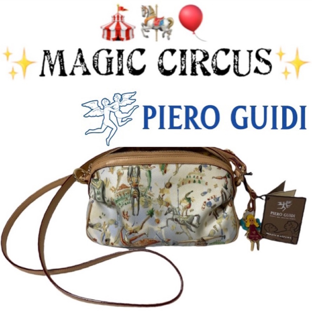Piero Guidi Luxury Purse Magic Circus Crossbody Shoulder Made Italy Ivory Beige